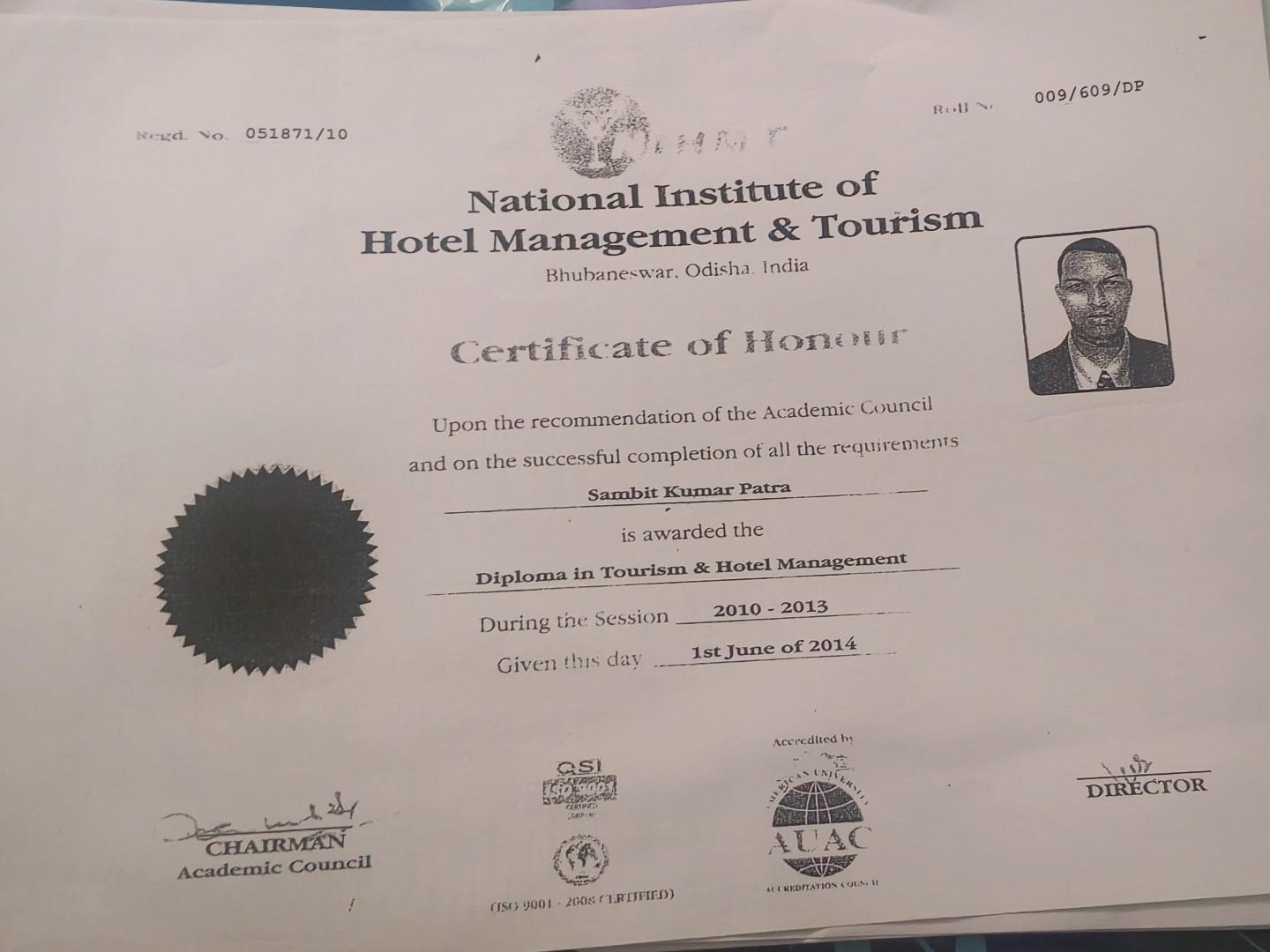 Diploma in hotel management